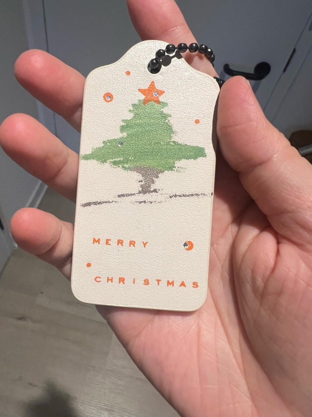 Coach Large White Cream Merry Christmas Tree Leather Hangtag Bag Charm RARE